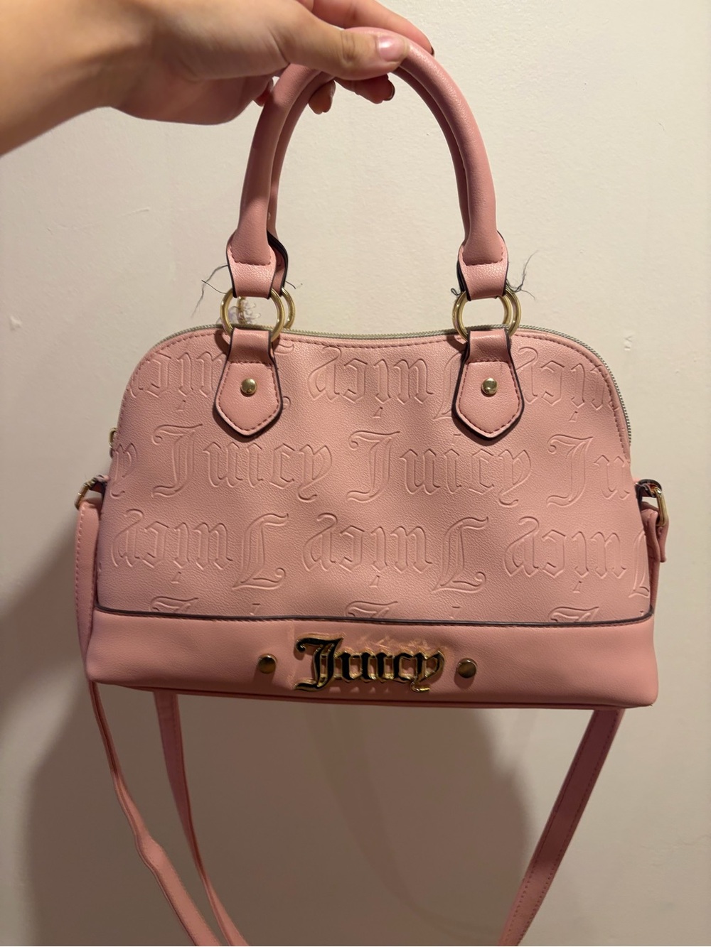 Juicy Couture Blush Pink Embossed Dome Satchel with Gold Hardware